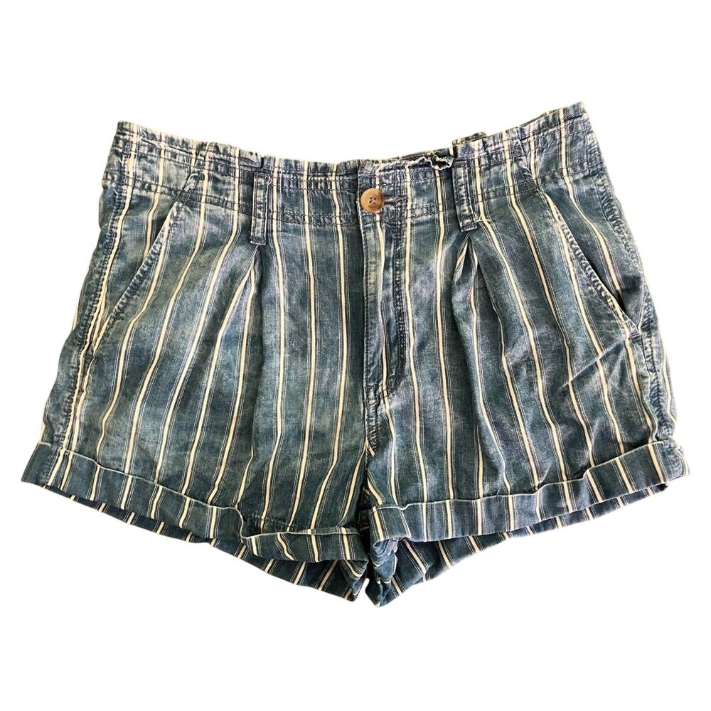 American Eagle striped cuffed pleated front denim shorts